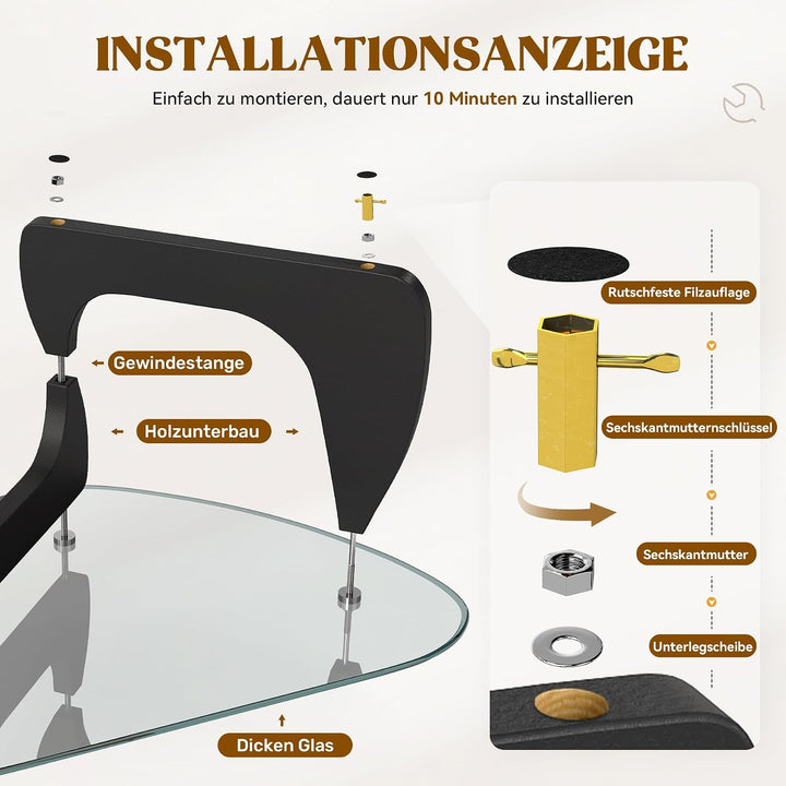 Beistelltisch Dreieckig Couchtisch Glas Transparent, Wohnzimmertisch im Minimalistischen Design, MDF