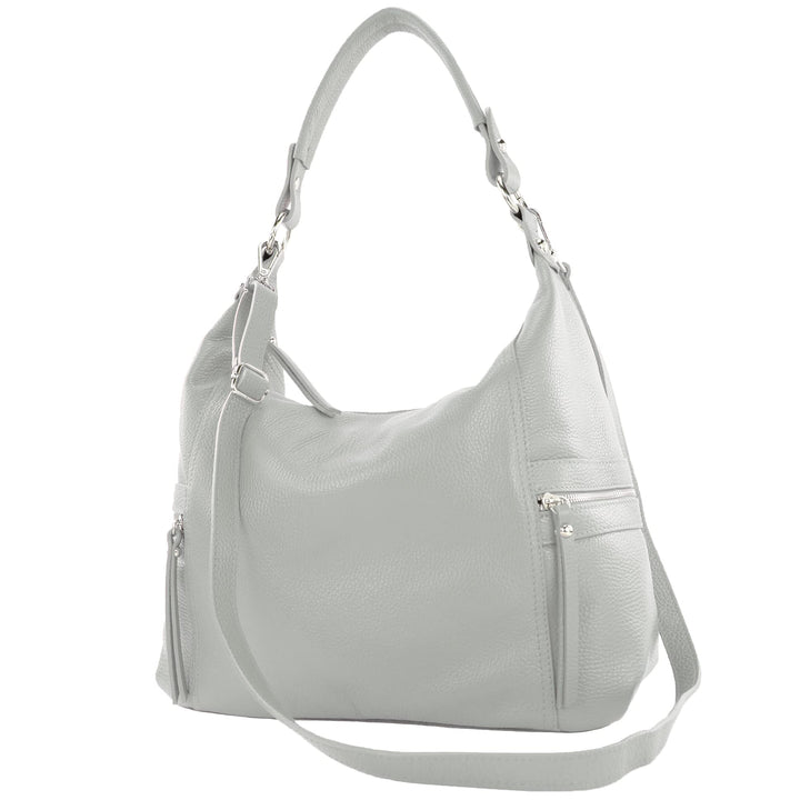 modamoda de - T229 - ital Schultertasche Shopper aus Leder Telegrau, Telegrau
