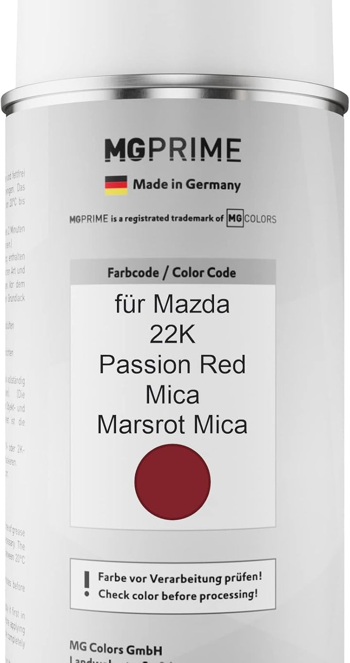 MG PRIME Autolack Sprühdosen Set für Mazda 22K Passion Red Mica/Marsrot Mica Basislack Klarlack Spra