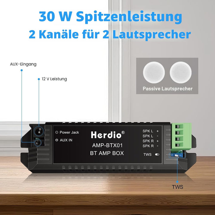 Herdio 2-Kanal Receiver System Bluetooth Home Audio AV-Receiver &amp; -Verstärker für Passiv-Lautspreche