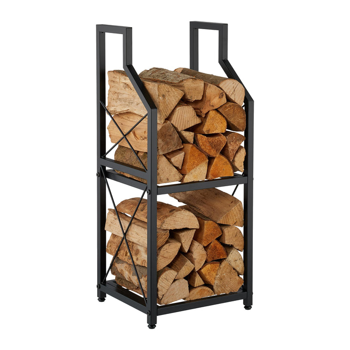 Relaxdays Kaminholzregal, 2 Ebenen, Metall, HxBxT: 81,5 x 34,5 x 30,5 cm, Brennholzregal innen, Feue