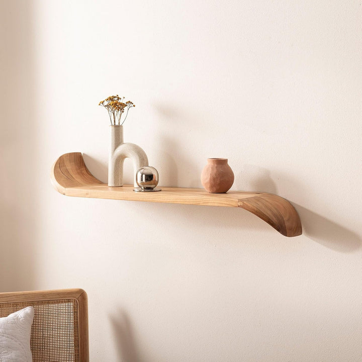 FineBuy Wandregal 80 cm Mango Massivholz, Schweberegal Geschwungen