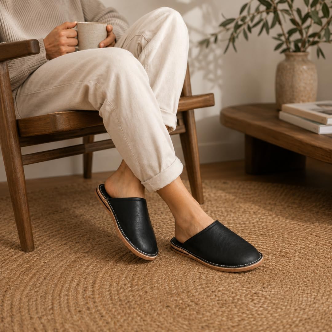 100% Leder Solide und Bequeme Hausschuhe für Damen und Herren für Zuhause oder Outdoor - Traditionel