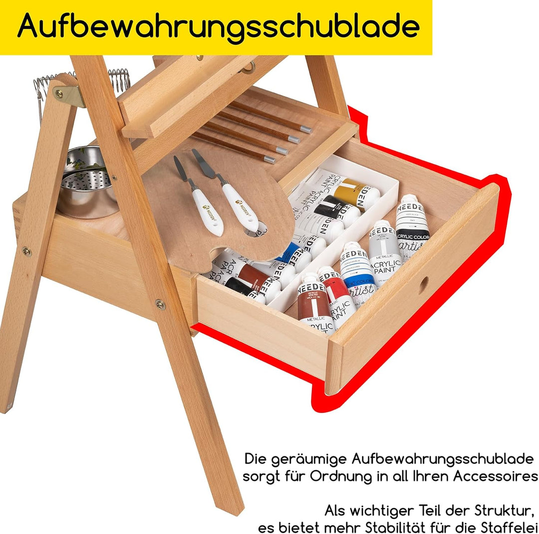 MEEDEN Staffelei Holz Gross mit Aufbewahrungsschublade, Verstellbare Leinwand Ständer (152-190cm) au