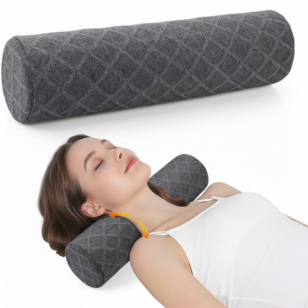 Memory-Schaum Nackenrolle 45cm mit abnehmbarem atmungsaktivem Bezug Grau 45*12cm, Grau 45*12cm