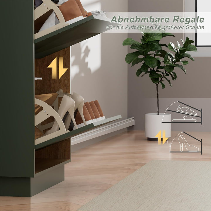 UEV Schuhschrank mit 3 Klappen, Schuhkipper Schuhkommode Schuhregal schmal für Flur mit Kippschutz/D