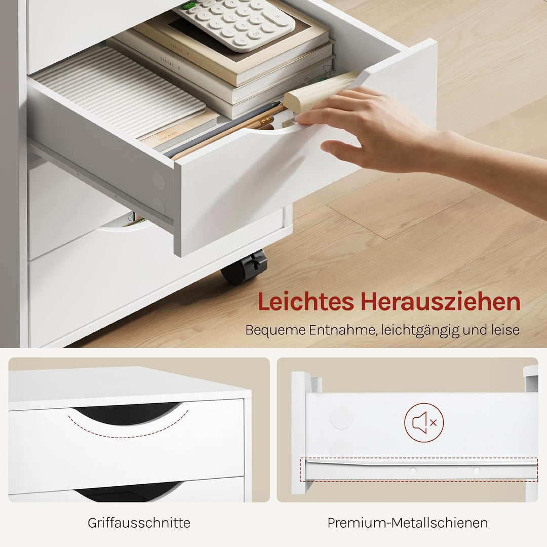 WOLTU Rollcontainer mit 7 Schubladen, mobiler Aktenschrank mit Rollen Weiss 7 Schubladen (90H cm), W