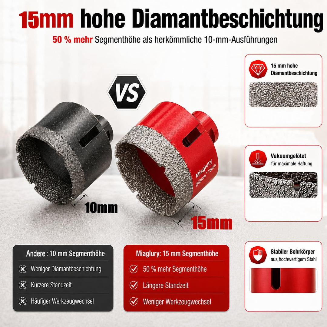 M14 Diamant Fliesenbohrer 68mm mit 15mm Segmenthöhe Ø 68mm, Ø 68mm