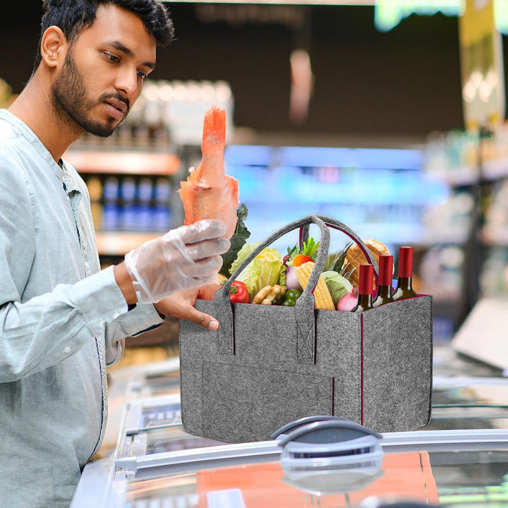 Eurhomewit Filztasche Einkaufstasche mit Fächern, Filztasche Gross 30L Faltbar und Robust Filz Einka