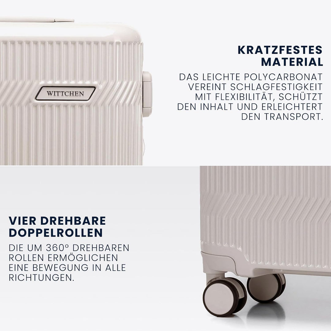 WITTCHEN Kabinenkoffer Handgepäck Hartschalenkoffer Polycarbonat 4 Rollen Gloss Line | Beige Hochgla