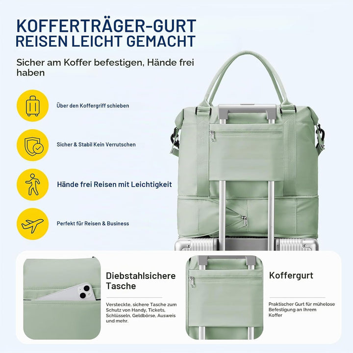 SEAFEW Reisetasche Damen 40x30x20 Ryanair Handgepäck Tasche Sporttasche (Weissgrün) 40x30x20(24L) 1,