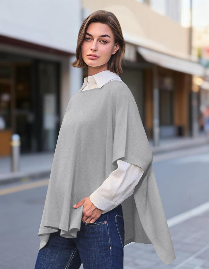 PULI Damen Pullover Poncho Elegant Viskose Strick Locker sitzend Poncho Schal Einheitsgrösse Grau, E