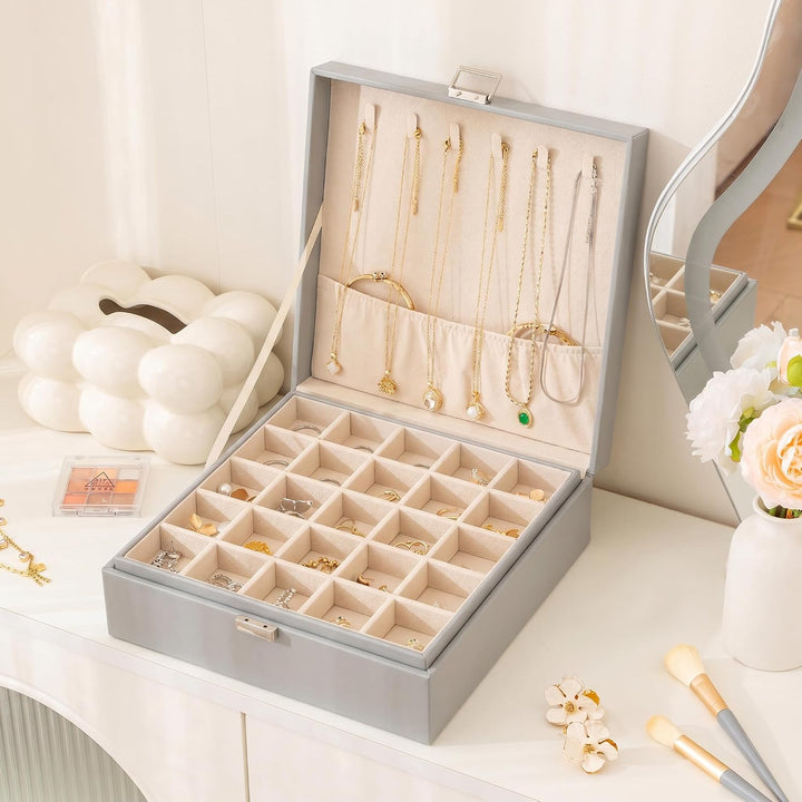 Frebeauty Ohrring-Organizer, klassische Schmuckschatulle, 50 Fächer, doppellagig, Schmuck-Aufbewahru