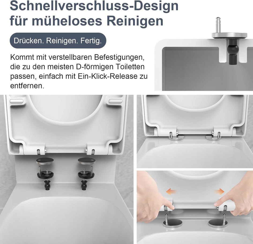SURFOU Toilettendeckel mit Absenkautomatik, D-Form WC-Sitz aus PP D-Form Duroplast, D-Form Duroplast
