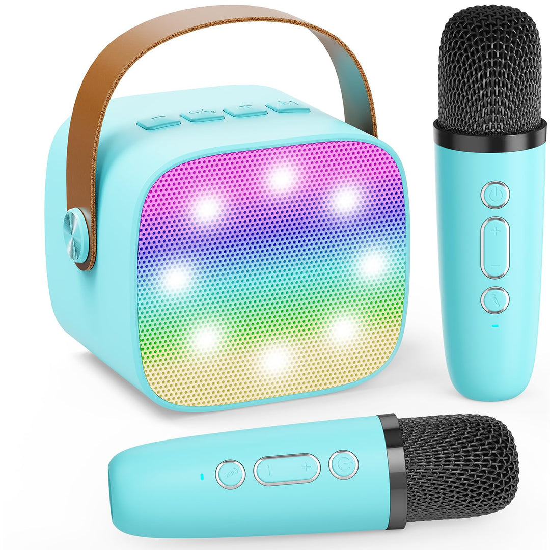 Mini-Karaoke-Maschine für Erwachsene, tragbarer Bluetooth-Lautsprecher mit 2 drahtlosen Mikrofonen f