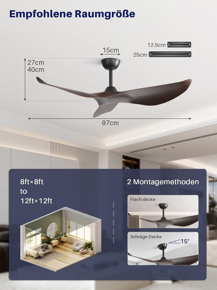 Sofucor 97cm Smart Deckenventilator mit Fernbedienung, Leise Deckenventilator mit Alexa/APP, WLAN, D