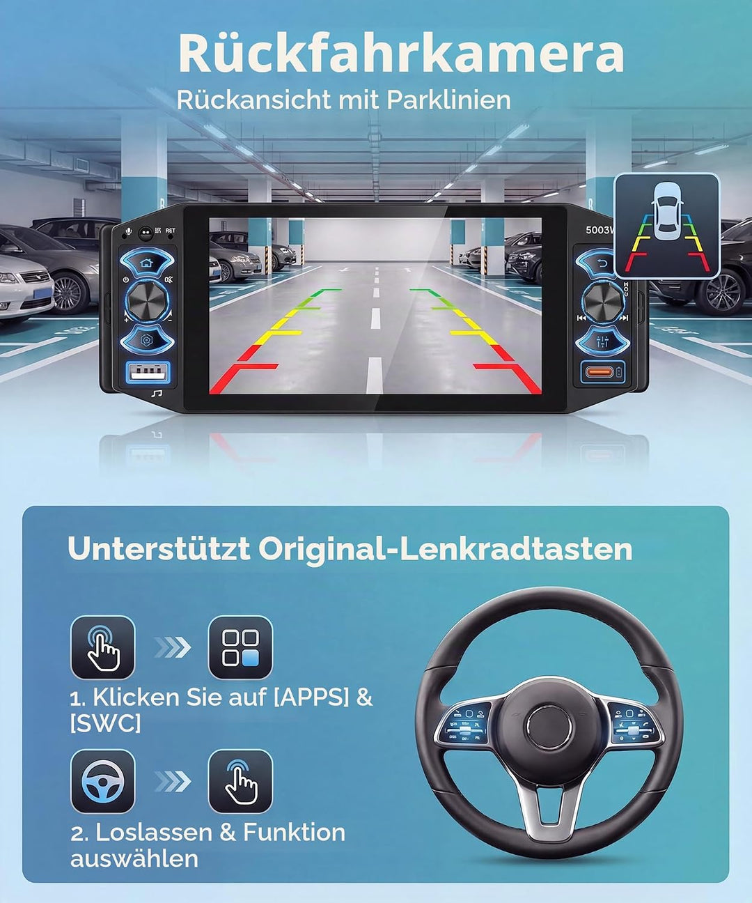 Rimoody Autoradio 1 Din mit Wireless Carplay Android Auto Bluetooth 5.2 FM/AM/RDS, 5 Zoll IPS Touchs