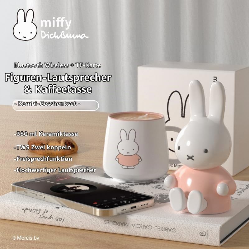 MiPow X Miffy Bluetooth-Lautsprecher, Mini-Bluetooth-Lautsprecher, kabelloser Lautsprecher, tragbare