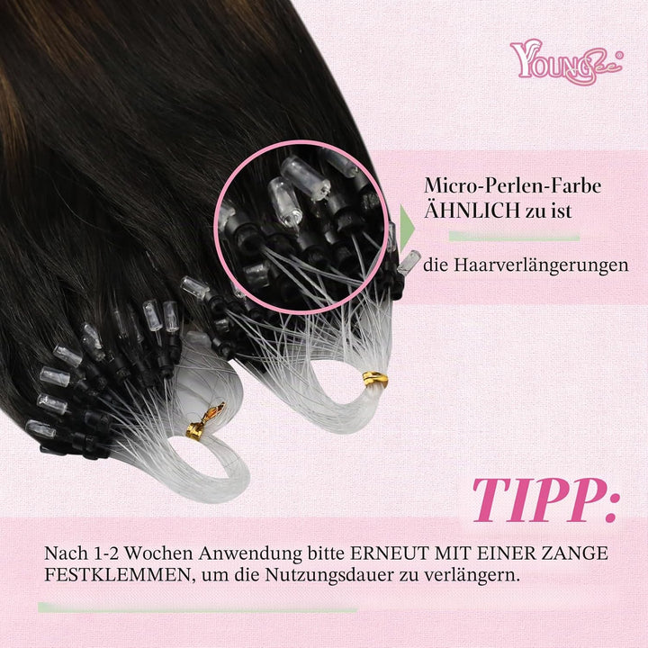 YoungSee Extensions Echthaar Microring Balayage,Micro Ring Hair Extension Braun Balayage Blond,Micro