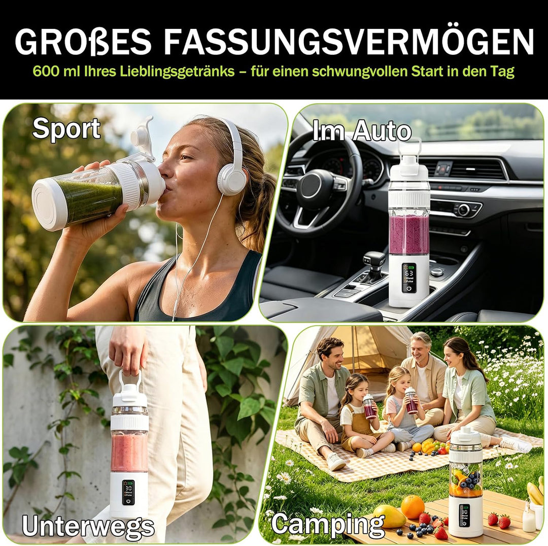 Tragbarer Mixer,600ml wiederaufladbar zerkleinert Eis&amp;Obst,Kompakt Weiss, Weiss