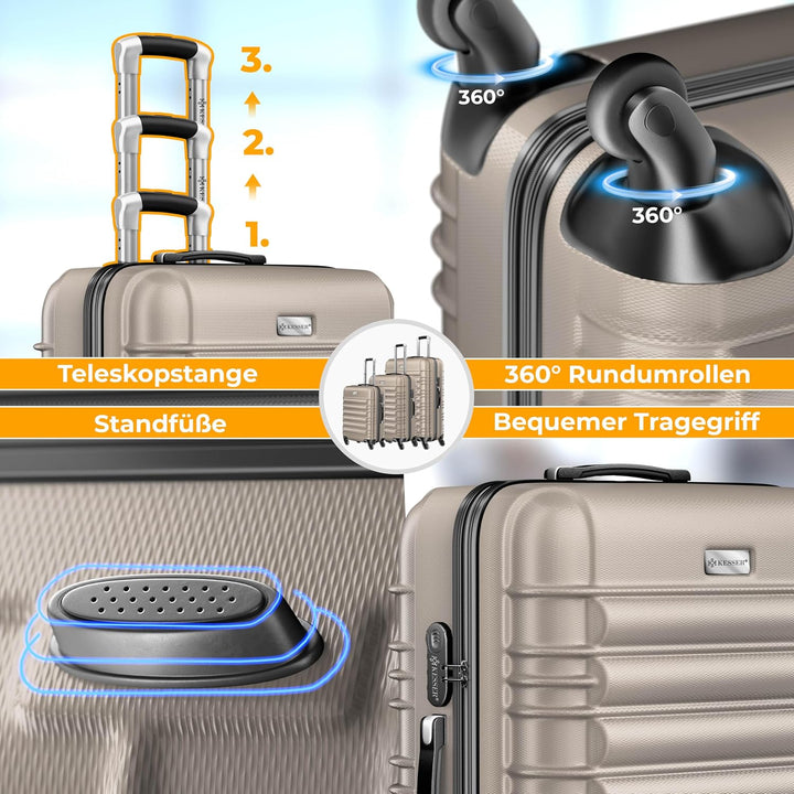 KESSER® 3tlg. Hartschalenkofferset Hard Shell Basic Hartschalenkoffer Trolley Koffer Reisekoffer Rei
