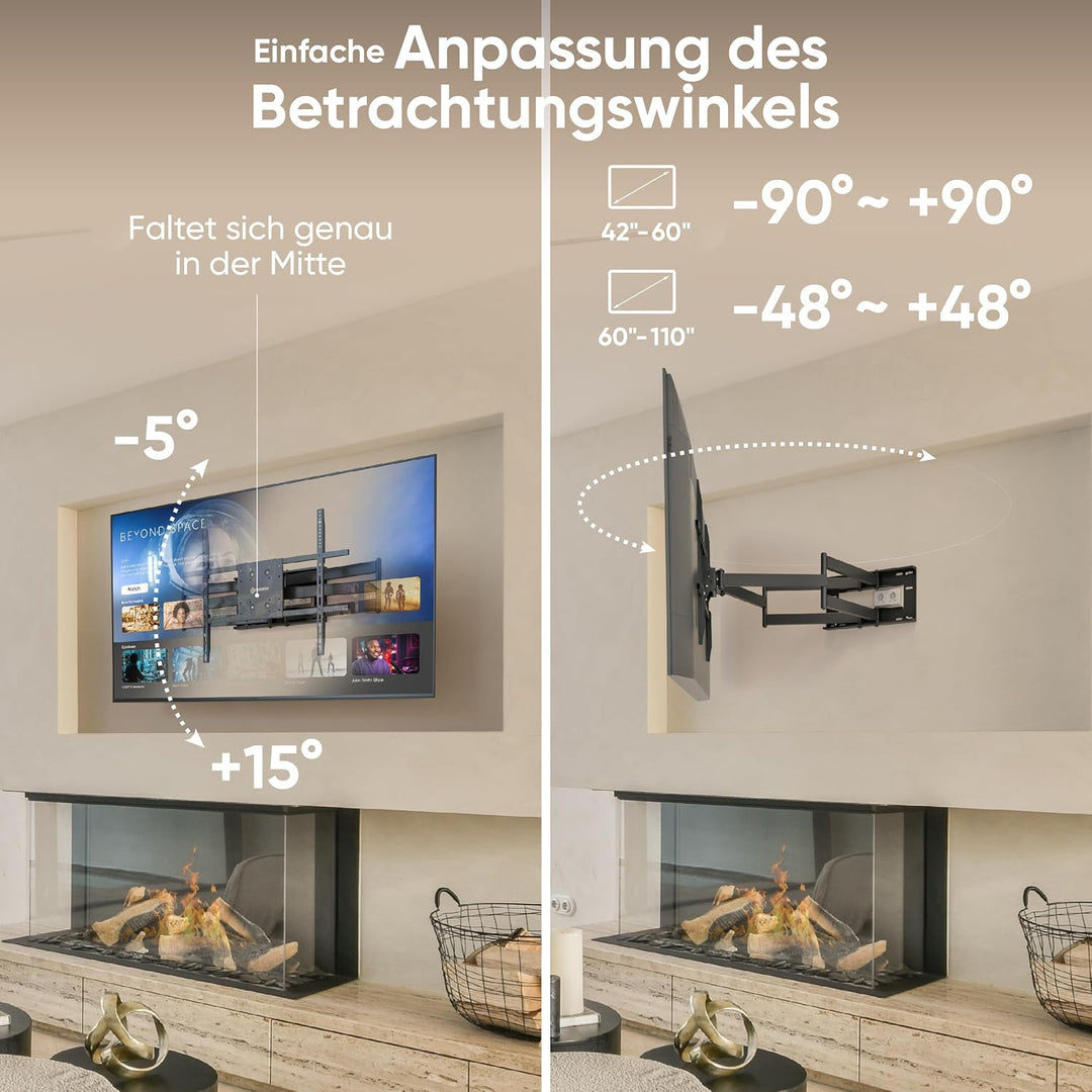 ONKRON TV Wandhalterung schwenkbar für 42-110 Zoll Fernseher bis zu 100 kg, TV Halterung Langer Arm,