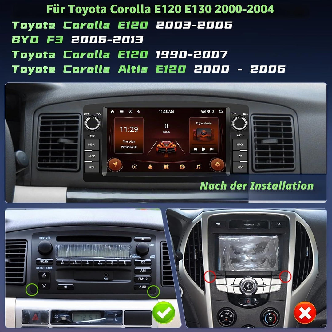 Hikity Autoradio für Toyota Corolla 2000-2006 7 Zoll Wireless CarPlay GPS