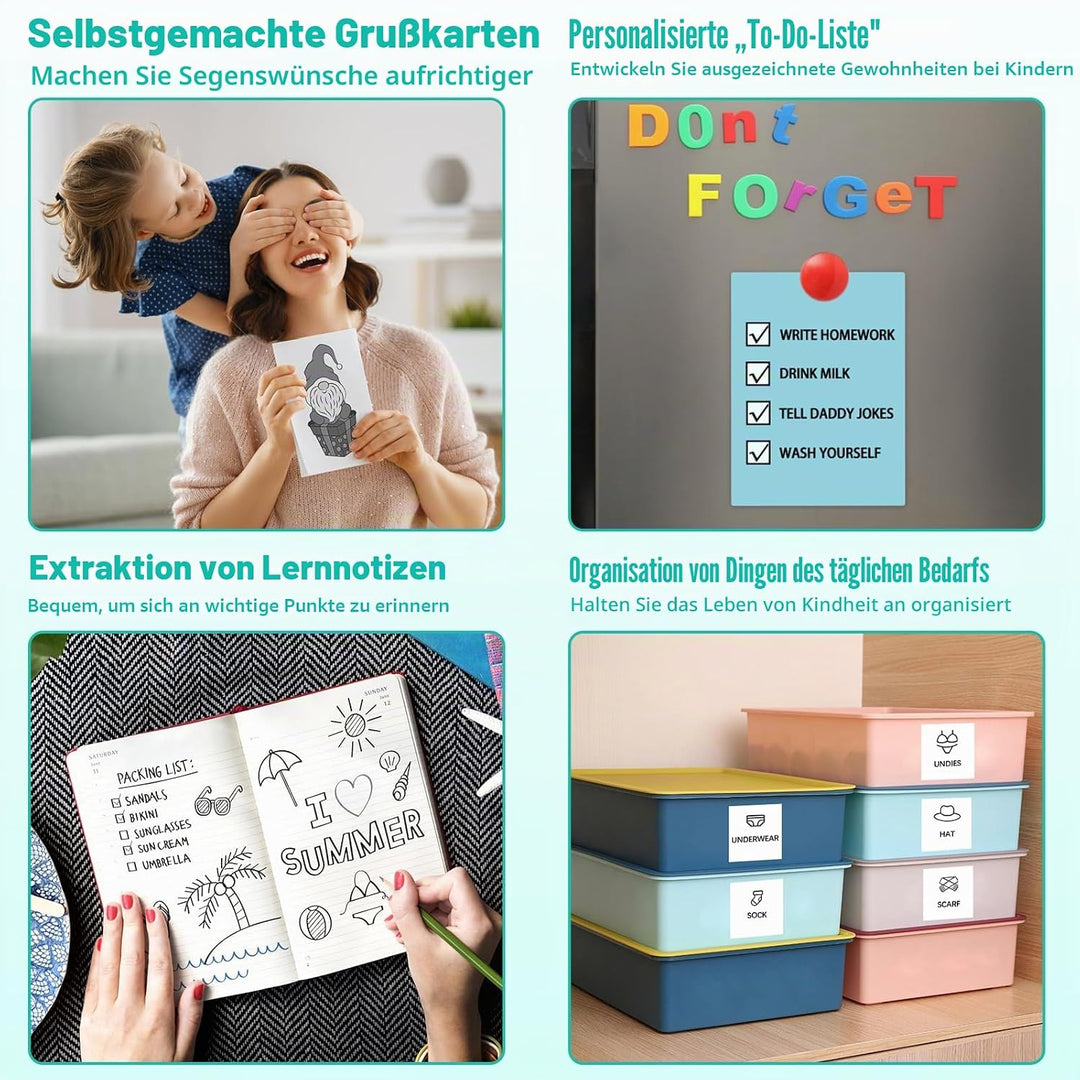 ZAKVOP Mini drucker 300DPI, Mini drucker Aufkleber, Mini drucker für Smartphone, Bluetooth tragbarer