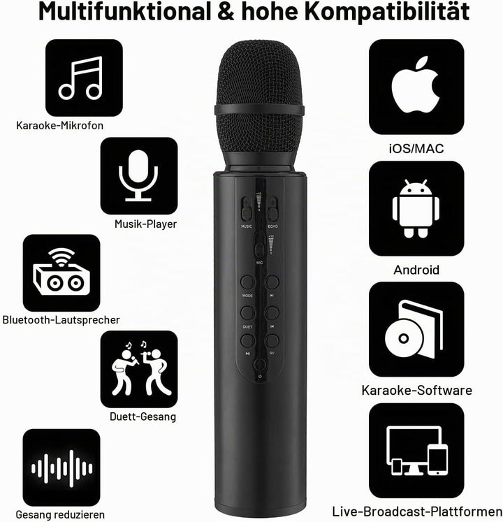 Karaoke Drahtloses Mikrofon Tragbares Handheld-Bluetooth-Lautsprechermikrofon, Drahtlose Mikrofone K