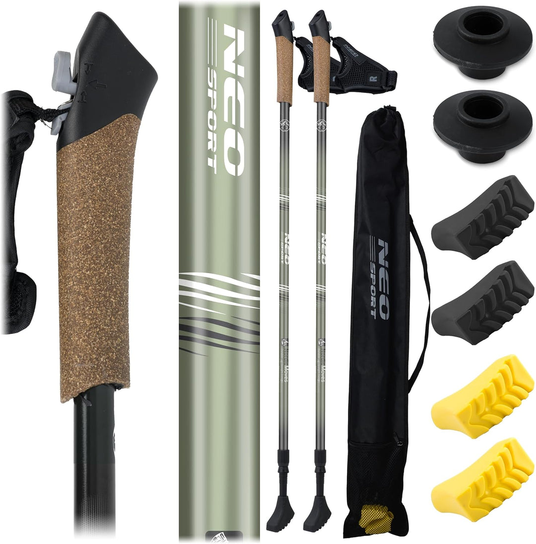 Neo-Sport Walking Stöcke Wanderstöcke Mit Korkgriff Aluminium Teleskop Verstellbar 85-143 cm 2 Stück