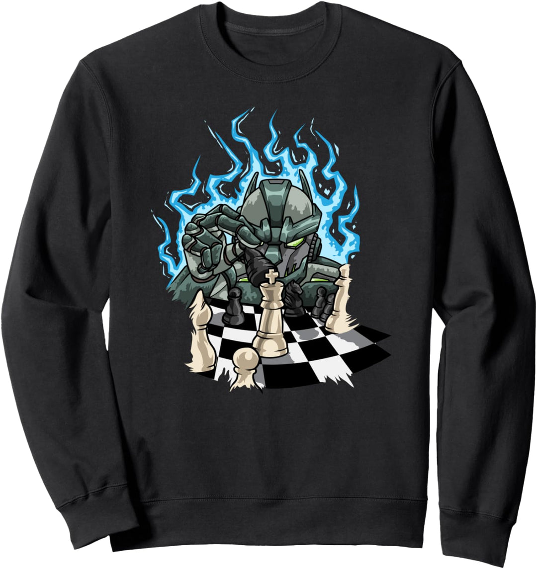 Cyborg Roboter Mit Schachbrett Und Schachfiguren - Schach Sweatshirt