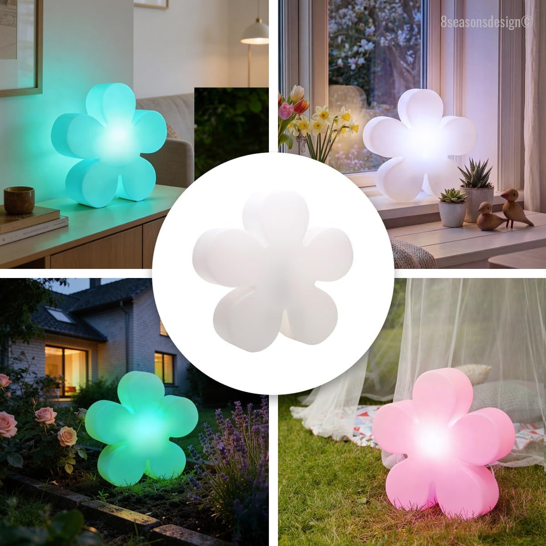 8 seasons LED Blume 40cm Shining Flower (weiss), RGB Farbwechsel, dimmbar, mit Fernbedienung – Dekol