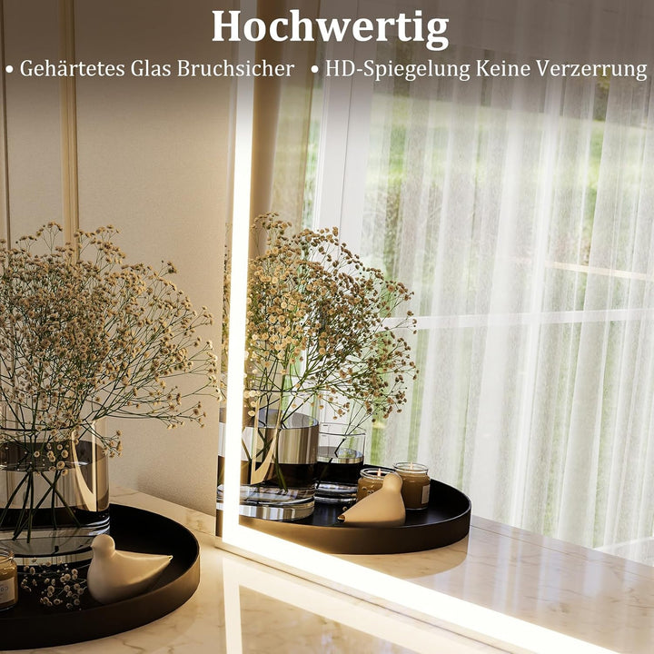 Koonmi LED Badspiegel 90 x 60 cm, dimmbar, Antibeschlag 90L x 60B cm, 90L x 60B cm