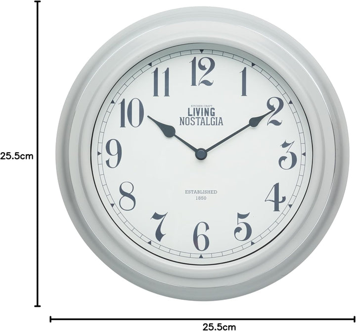 Kitchen Craft Living Nostalgia Collection Wanduhr, für Innnenräume, 25,5 cm, Vintage-Look, Grau Jahr