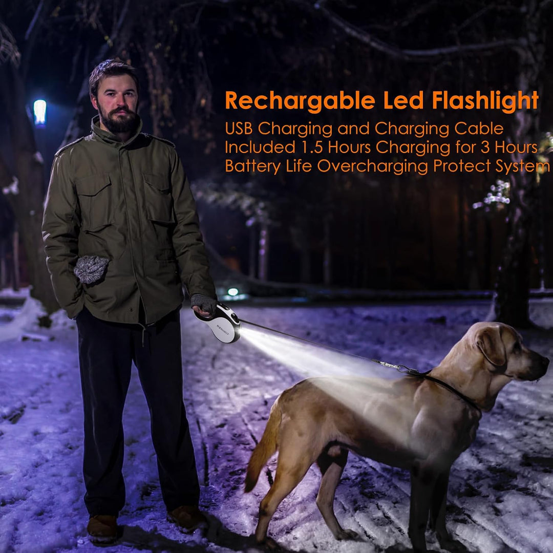 Rollleine für Hunde mit bissfestem Kabel und LED-Lichtfunktion, robuste Hundeleine für mittelgrosse