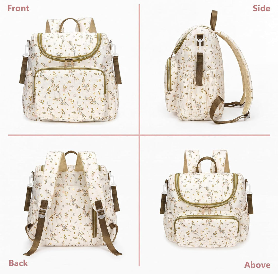 Wickeltasche mit Blumenmuster, Baumwolle, gesteppt, für Mütter, Baby-Reiserucksack mit Kinderwagengu