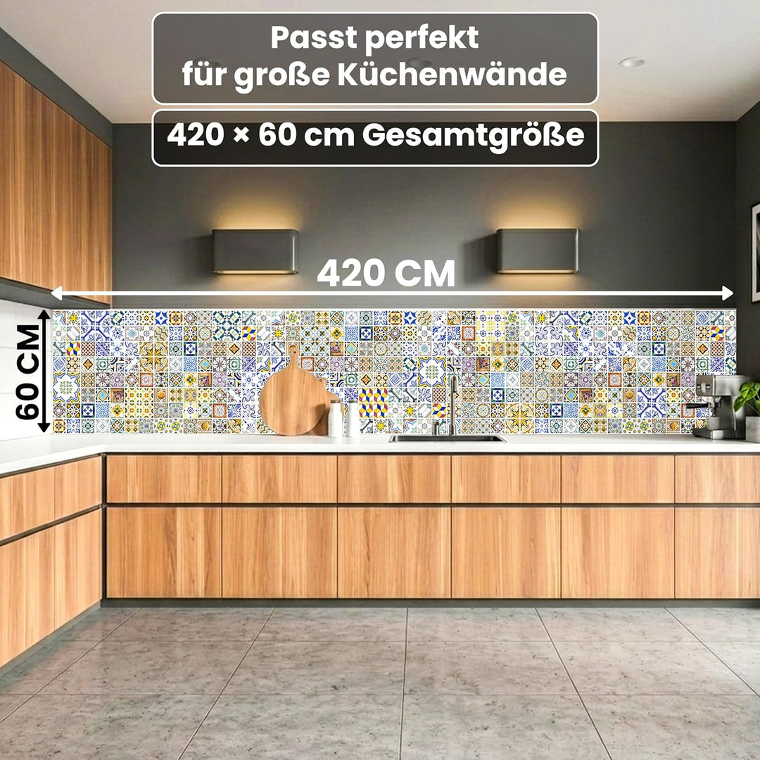 Küchenrückwand Folie Selbstklebend Portugal KACHELN 420 x 60 cm | Klebefolie - Dekofolie - Spritzsch