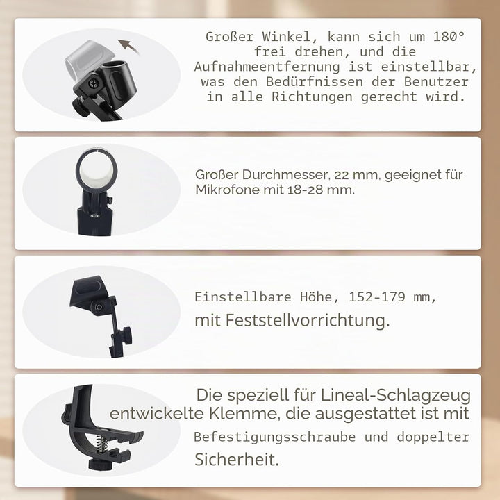 4 Stück Drum Microphone Clips, Einstellbare Stossfest Mikrofonhalter Trommelklemme auf Universal Tro