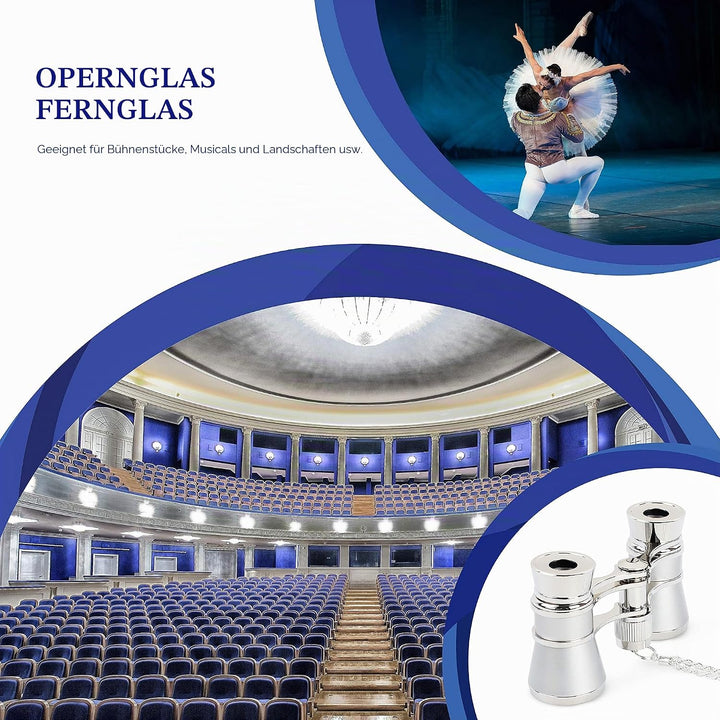 Aomekie Opernglas 3x25 Theaterglas Mini Klein Kompakt Feldstecher Fernglas mit Kette für Theater Kon