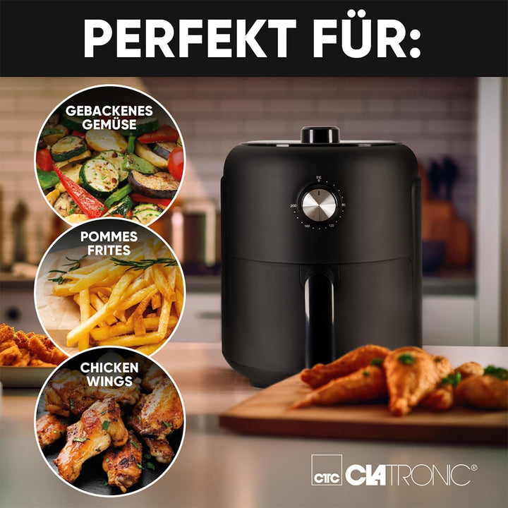 Clatronic Heissluftfritteuse mit 360° Air-Flow | Öl- und fettfreies Frittieren | Airfryer 80°C - 200