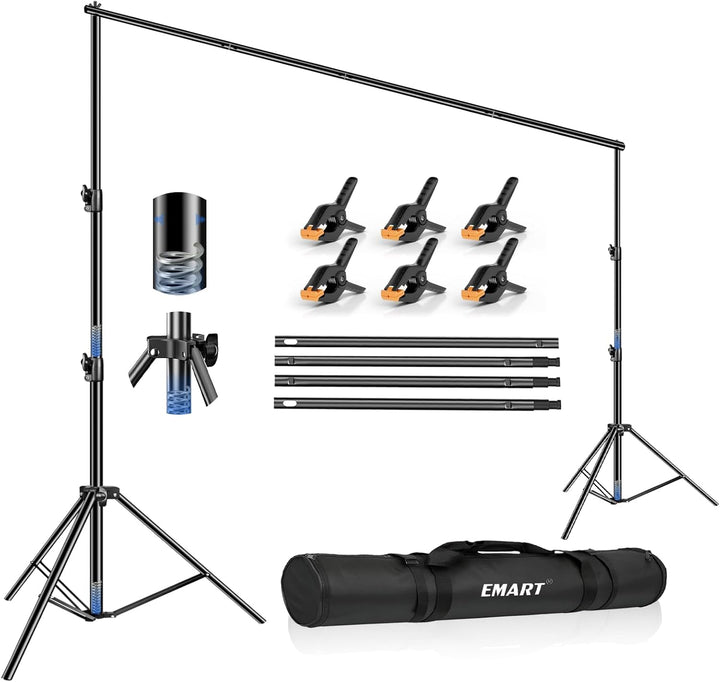 EMART Foto Hintergrund Ständer 3 X 3,6M, Verstellbarer Hintergrundsystem mit 4 Stück Hintergrundklem