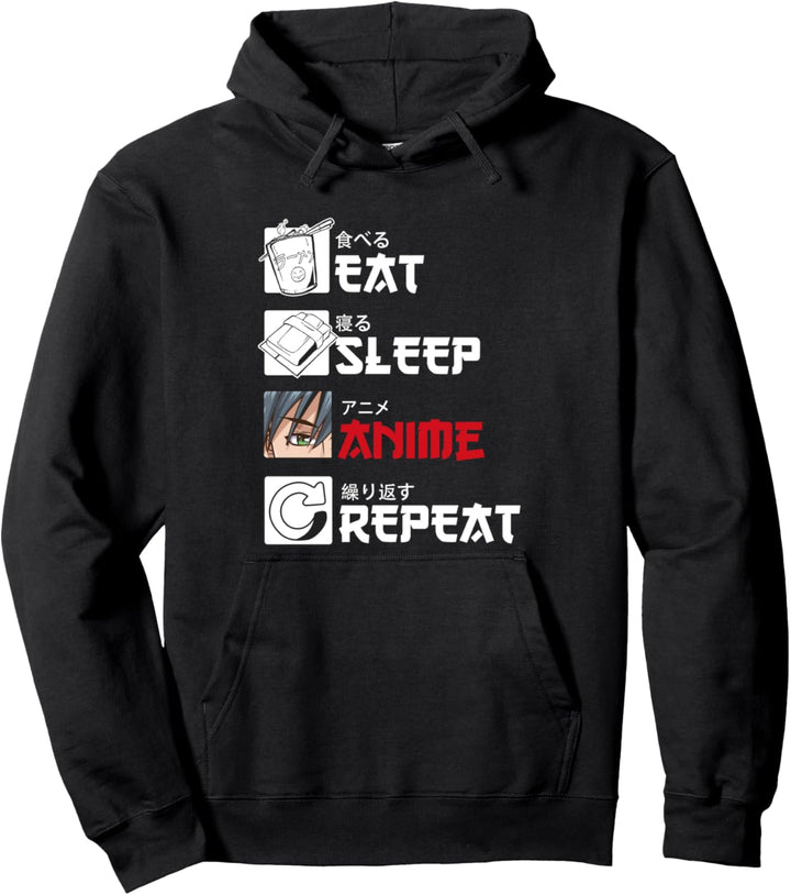Eat Sleep Anime Repeat Japan Otaku Anime Pullover Hoodie