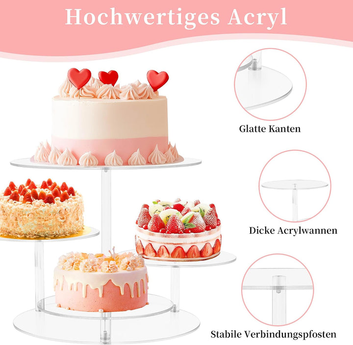 ohbien 4 Etagen Kuchen und Cupcake Ständer, Acryl Rund Tortenständer | Transparent für 8-12 Inch Kuc