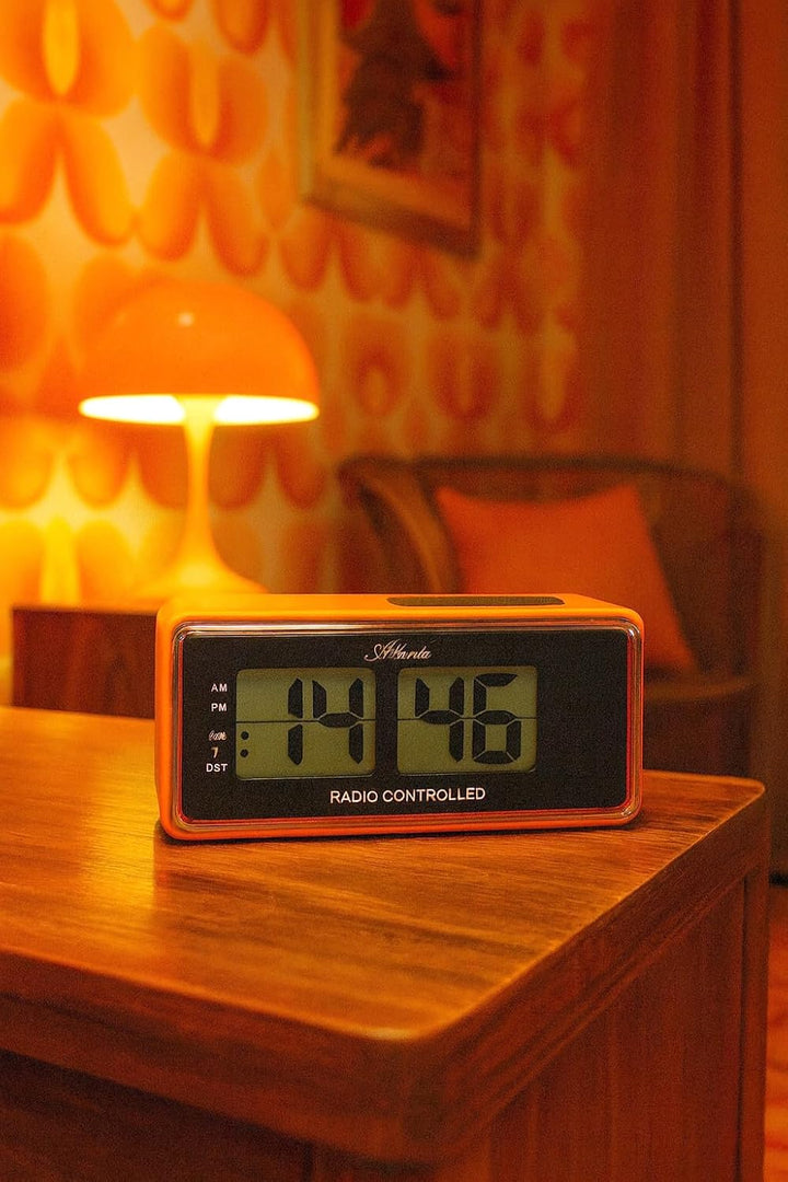 Atlanta Digitalwecker LCD Funkwecker Snooze Licht Retro Design Orange Lautlos Ohne Ticken - 1881-12,