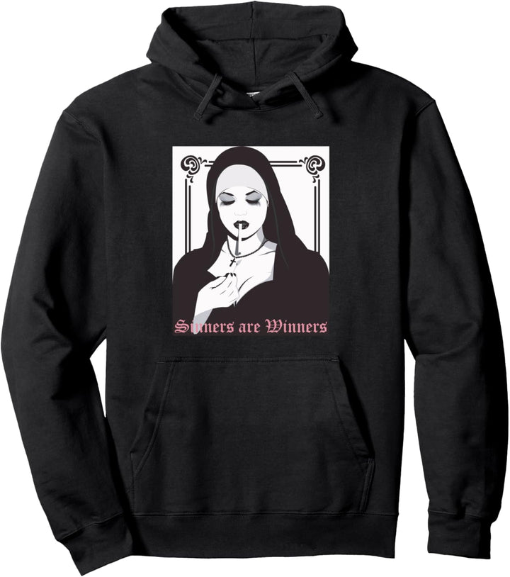 Sinners are Winners Nun Kawaii Pastel Dark Gothic Pullover Hoodie