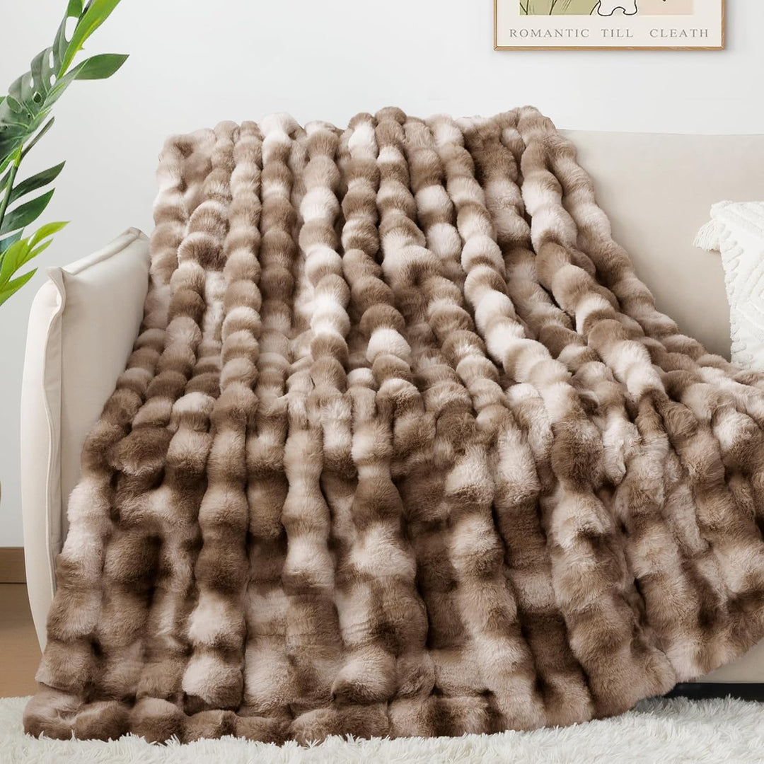 ROMROL Premium Kaninchen-Kunstfelldecke 130x150 cm, Dick Luxus Kunstfelldecke Winterdecke Maschinenw