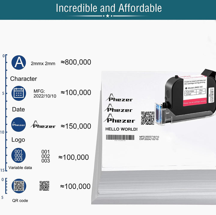 Phezer 0,5 Zoll P15 mobiler Handdrucker mit JS62 Quick-Dry Tinte, tragbarer Tintenstrahldrucker für