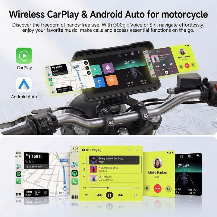 Rimoody 5 Zoll Motorrad Navigator mit Wireless CarPlay &amp; Android Auto - IP68 Wasserdichter Moto GPS