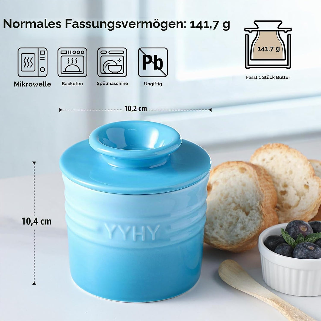 Y YHY Französische Butterdose, Butterdose wassergekühlt mit Wasserlinie, Keramische Butterglocke für