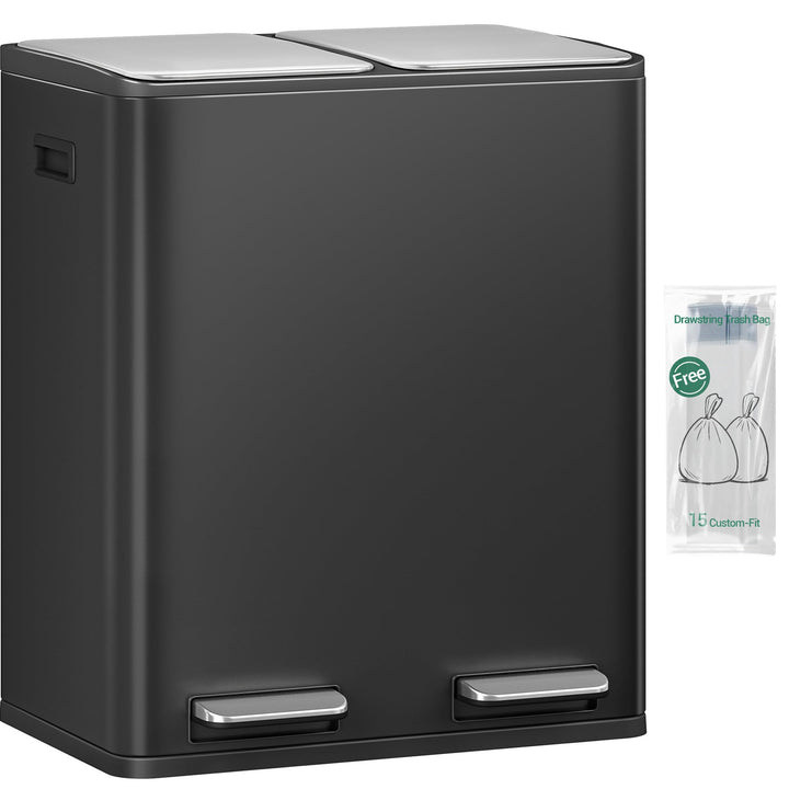 Hzuaneri Mülleimer Küche, 2 x 30 L, Mülltrennsystem 2 Fächer 60 L, Edelstahl-küchenmülleimer, Tretmü